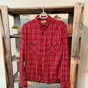Men’s Free Nature Red Plaid Flannel Button Down Shirt